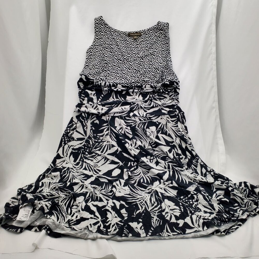 Tommy Bahama B&W Geometric & Tropical Leaf V-Neck Resort-wear Midi Dress - L - Picture 4 of 6